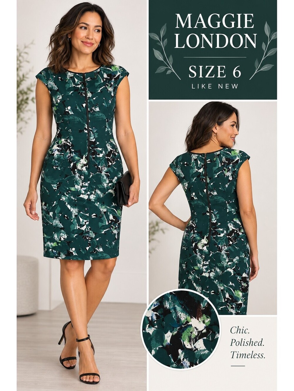 Maggy London 6 Green Floral Sheath Dress